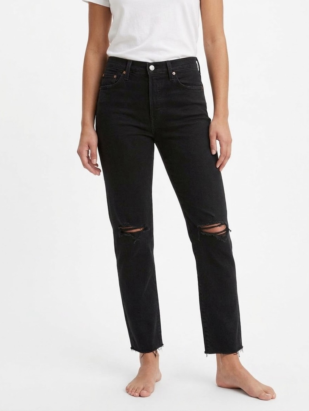 LEVIS | WEDGIE DISTRESSED STRAIGHT LEG BLACK JEANS